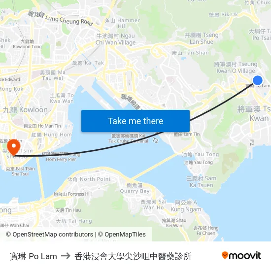 寶琳 Po Lam to 香港浸會大學尖沙咀中醫藥診所 map
