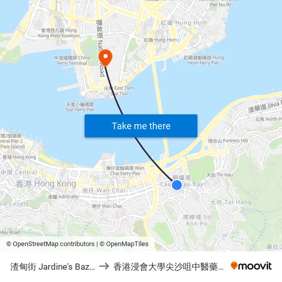 渣甸街 Jardine's Bazaar to 香港浸會大學尖沙咀中醫藥診所 map