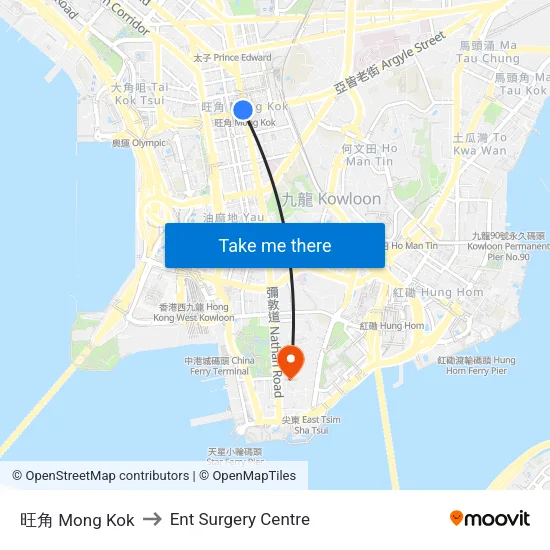 旺角 Mong Kok to Ent Surgery Centre map