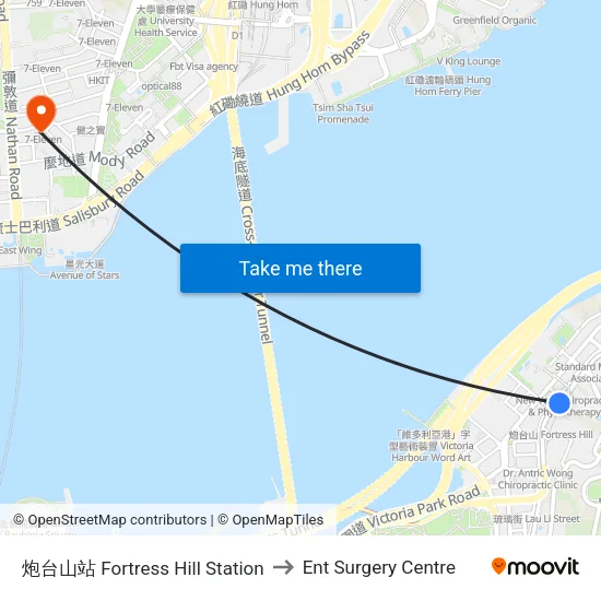 Fortress Hill Station to ENT Surgery Centre map