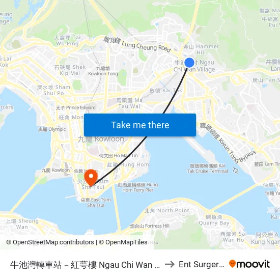牛池灣轉車站－紅萼樓 Ngau Chi Wan Bbi - Hung Ngok House to Ent Surgery Centre map