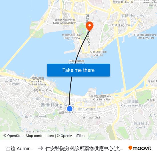 金鐘 Admiralty to 仁安醫院分科診所藥物供應中心(尖沙咀) map