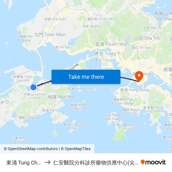 東涌 Tung Chung to 仁安醫院分科診所藥物供應中心(尖沙咀) map