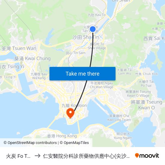 火炭 Fo Tan to 仁安醫院分科診所藥物供應中心(尖沙咀) map