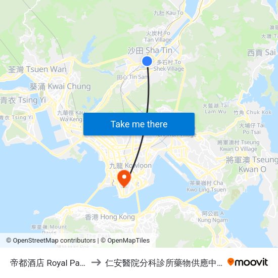 帝都酒店 Royal Park Hotel to 仁安醫院分科診所藥物供應中心(尖沙咀) map