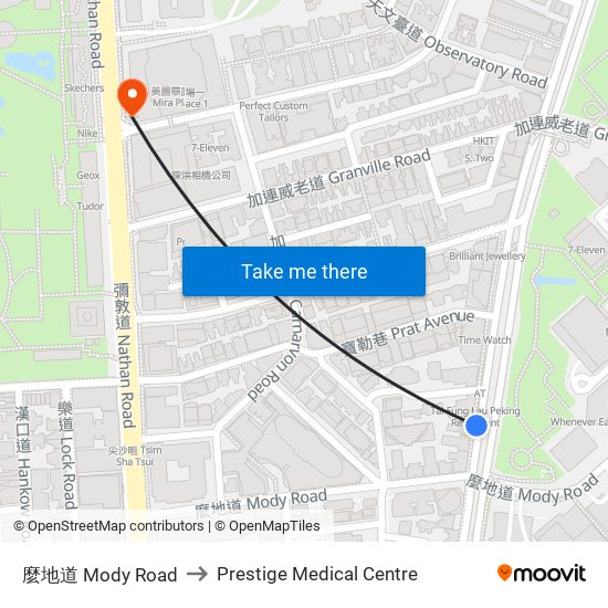 麼地道 Mody Road to Prestige Medical Centre map