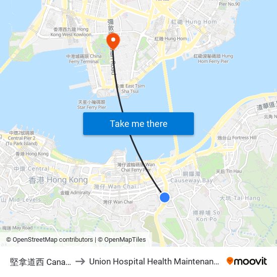 堅拿道西 Canal Road West to Union Hospital Health Maintenance Centre(Tsim Sha Tsui) map