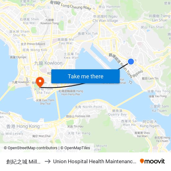 創紀之城 Millennium City to Union Hospital Health Maintenance Centre(Tsim Sha Tsui) map