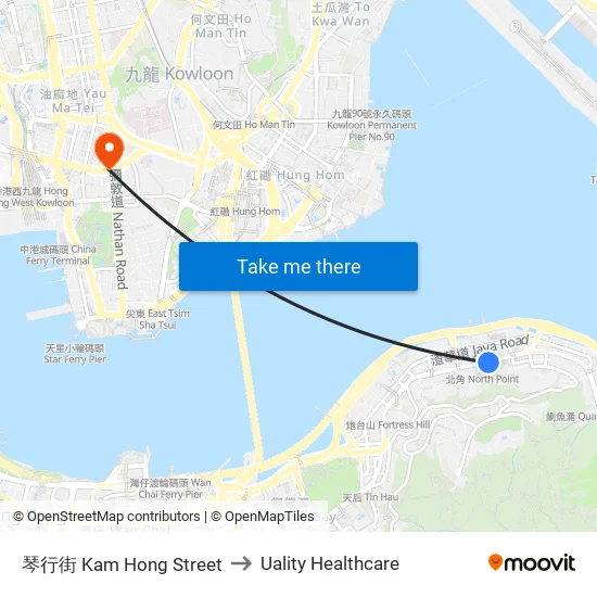 琴行街 Kam Hong Street to Uality Healthcare map