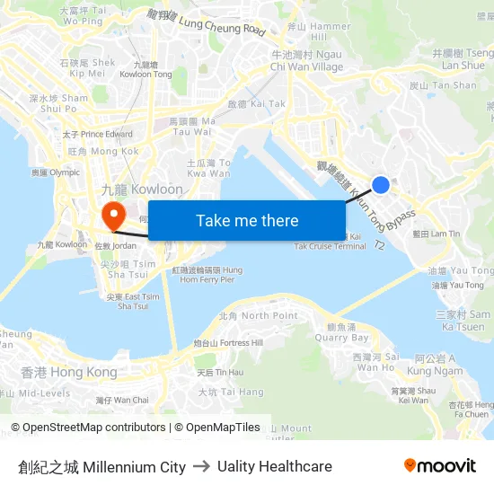 創紀之城 Millennium City to Uality Healthcare map