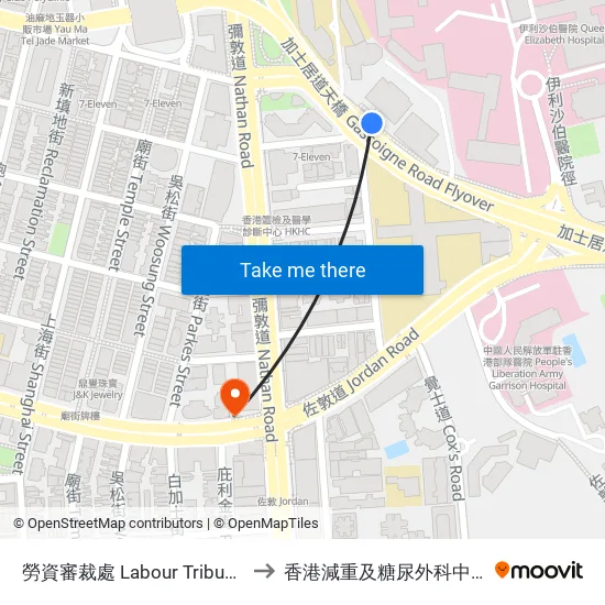 勞資審裁處 Labour Tribunal to 香港減重及糖尿外科中心 map