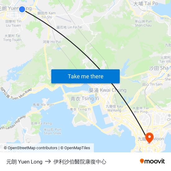 元朗 Yuen Long to 伊利沙伯醫院康復中心 map