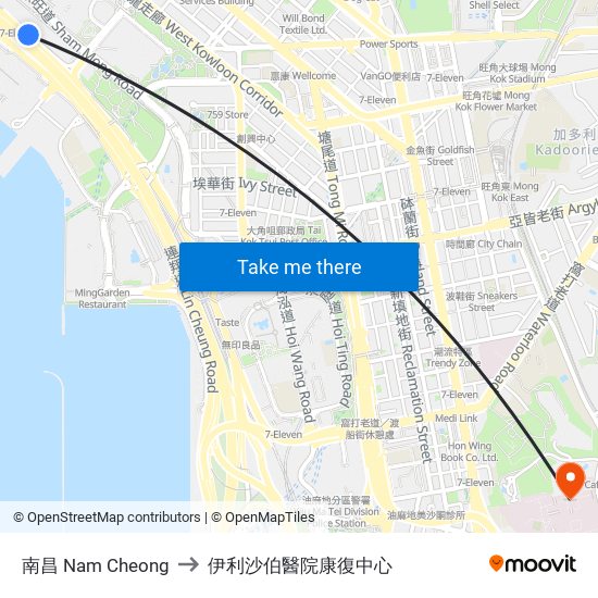 南昌 Nam Cheong to 伊利沙伯醫院康復中心 map