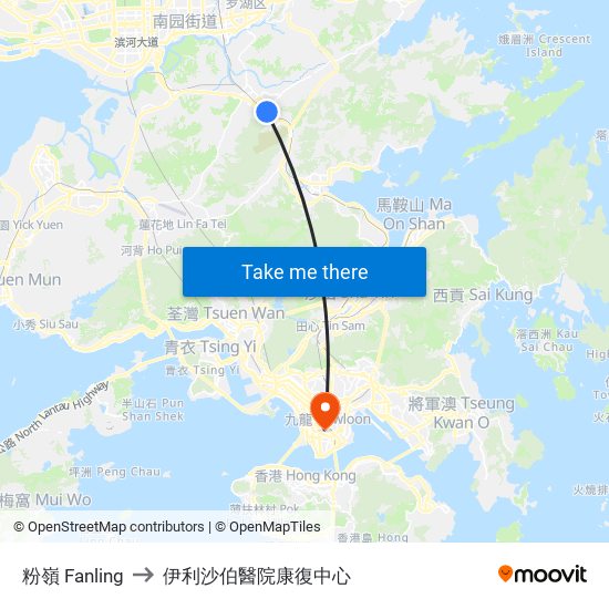 粉嶺 Fanling to 伊利沙伯醫院康復中心 map