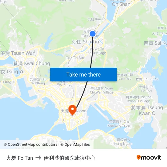 火炭 Fo Tan to 伊利沙伯醫院康復中心 map