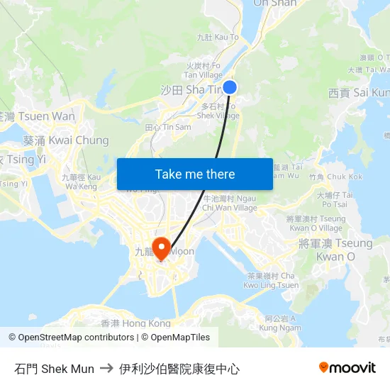 石門 Shek Mun to 伊利沙伯醫院康復中心 map