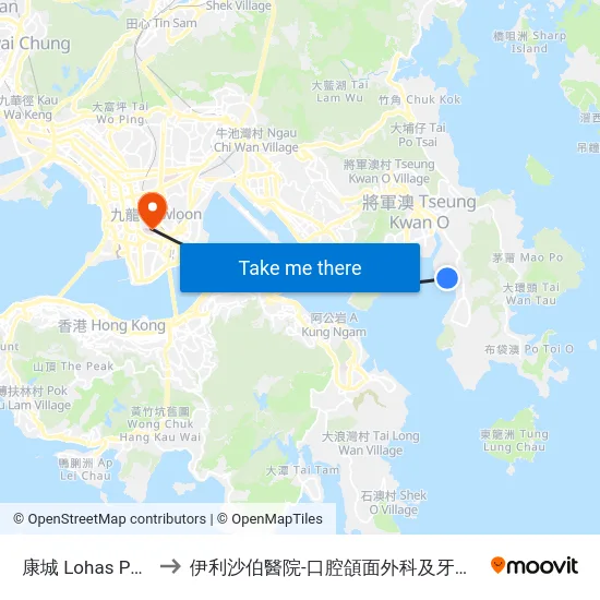 康城 Lohas Park to 伊利沙伯醫院-口腔頜面外科及牙科部 map
