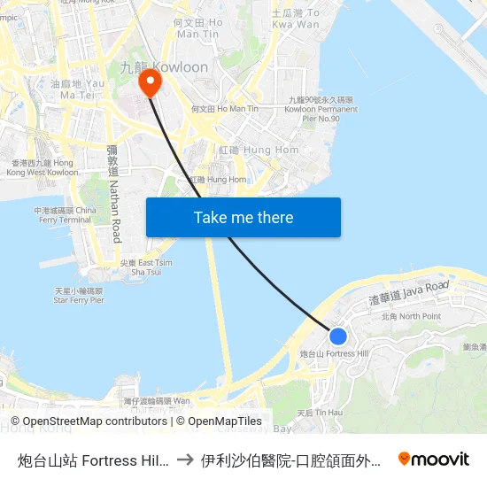 炮台山站 Fortress Hill Station to 伊利沙伯醫院-口腔頜面外科及牙科部 map