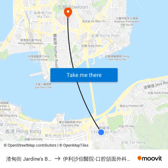 渣甸街 Jardine's Bazaar to 伊利沙伯醫院-口腔頜面外科及牙科部 map