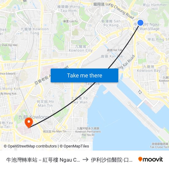 牛池灣轉車站－紅萼樓 Ngau Chi Wan Bbi - Hung Ngok House to 伊利沙伯醫院-口腔頜面外科及牙科部 map