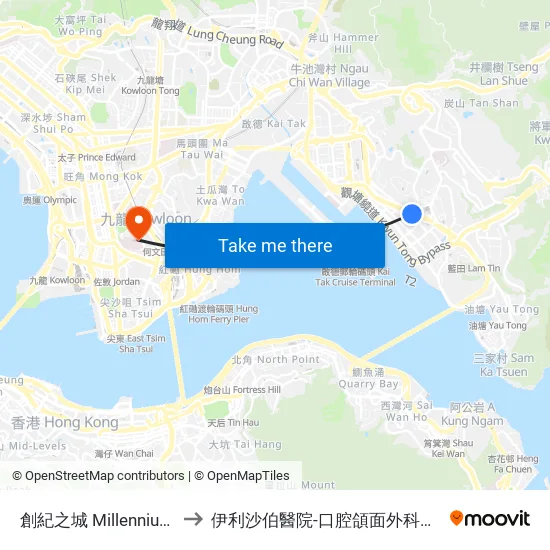 創紀之城 Millennium City to 伊利沙伯醫院-口腔頜面外科及牙科部 map
