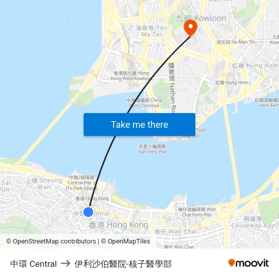 中環 Central to 伊利沙伯醫院-核子醫學部 map