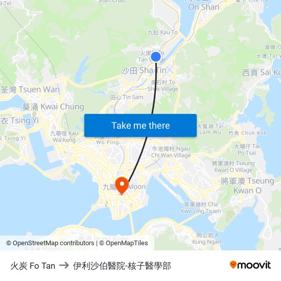 火炭 Fo Tan to 伊利沙伯醫院-核子醫學部 map