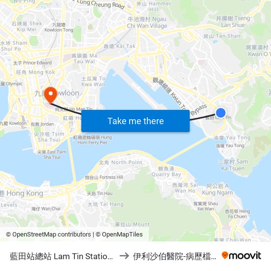 藍田站總站 Lam Tin Station B/T to 伊利沙伯醫院-病歷檔案部 map