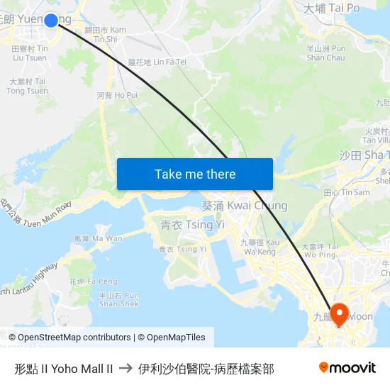 形點 II Yoho Mall II to 伊利沙伯醫院-病歷檔案部 map