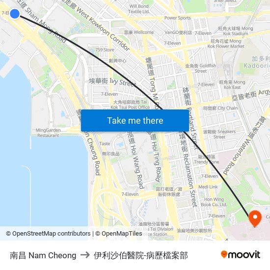 南昌 Nam Cheong to 伊利沙伯醫院-病歷檔案部 map