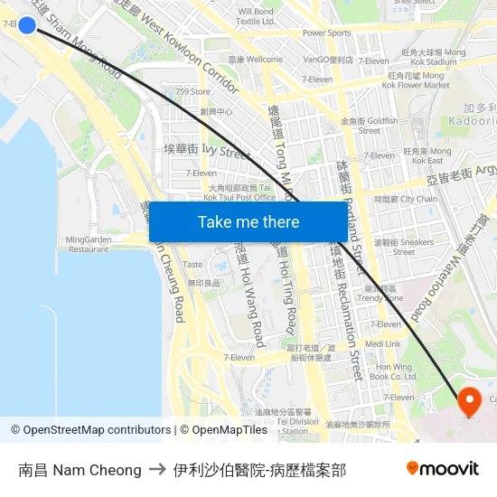 南昌 Nam Cheong to 伊利沙伯醫院-病歷檔案部 map