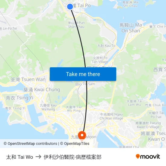太和 Tai Wo to 伊利沙伯醫院-病歷檔案部 map