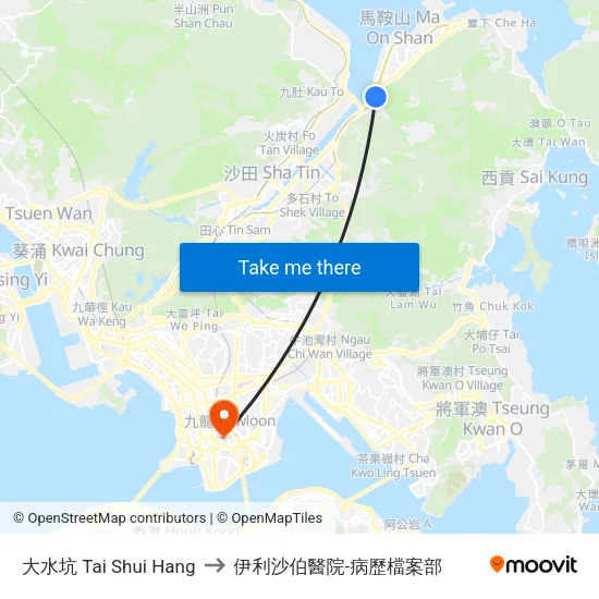 大水坑 Tai Shui Hang to 伊利沙伯醫院-病歷檔案部 map
