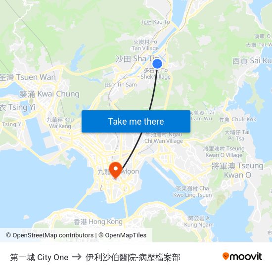 第一城 City One to 伊利沙伯醫院-病歷檔案部 map