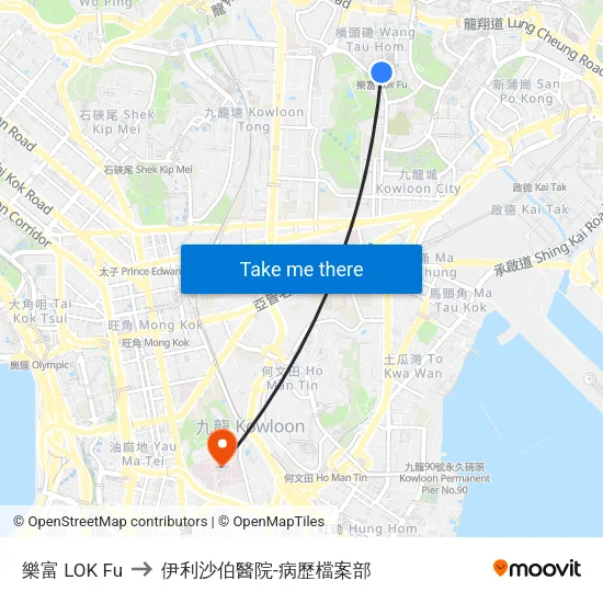 樂富 LOK Fu to 伊利沙伯醫院-病歷檔案部 map