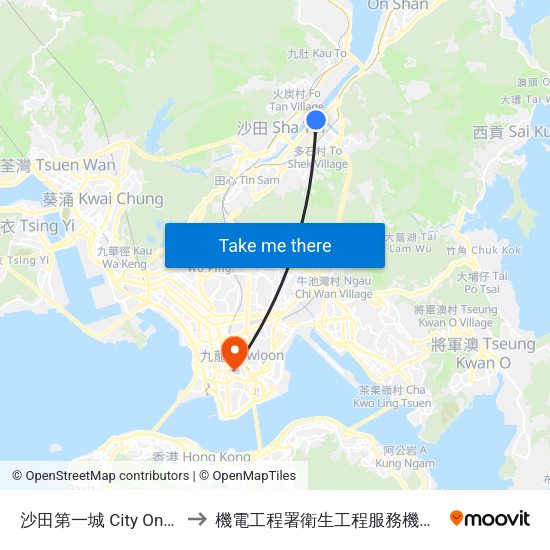 沙田第一城 City One Shatin to 機電工程署衛生工程服務機電服務大樓 map