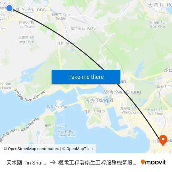 天水圍 Tin Shui Wai to 機電工程署衛生工程服務機電服務大樓 map