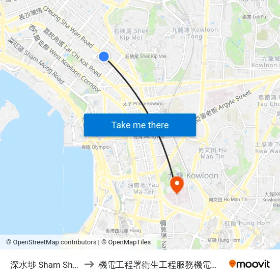 深水埗 Sham Shui Po to 機電工程署衛生工程服務機電服務大樓 map