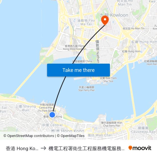 香港 Hong Kong to 機電工程署衛生工程服務機電服務大樓 map