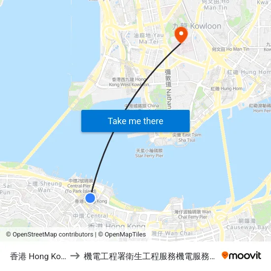 香港 Hong Kong to 機電工程署衛生工程服務機電服務大樓 map