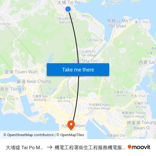 大埔墟 Tai Po Market to 機電工程署衛生工程服務機電服務大樓 map