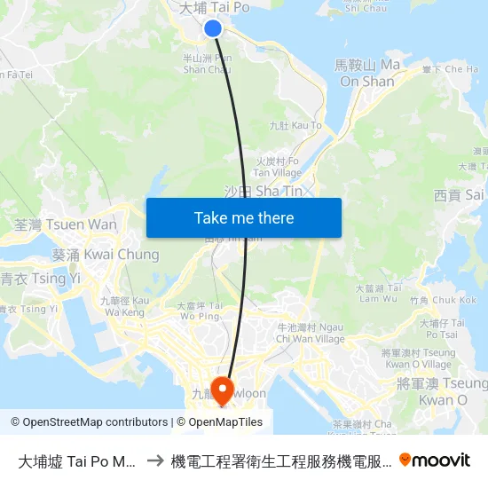 大埔墟 Tai Po Market to 機電工程署衛生工程服務機電服務大樓 map