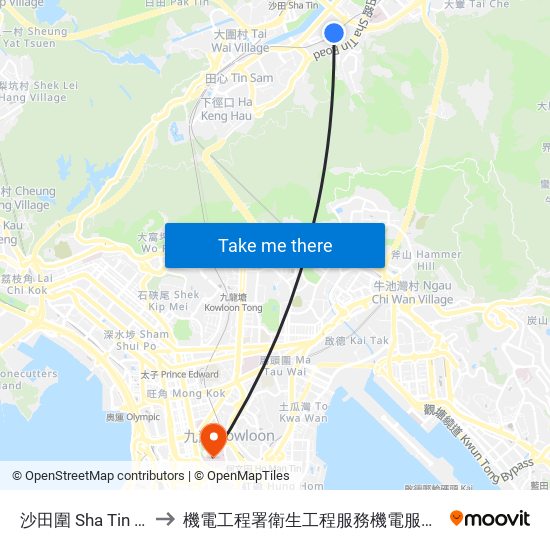 沙田圍 Sha Tin Wai to 機電工程署衛生工程服務機電服務大樓 map