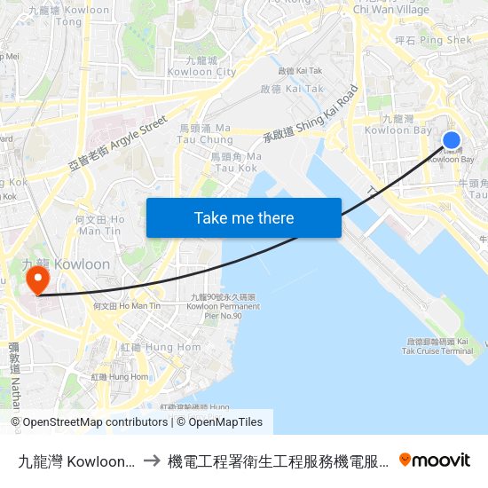 九龍灣 Kowloon Bay to 機電工程署衛生工程服務機電服務大樓 map