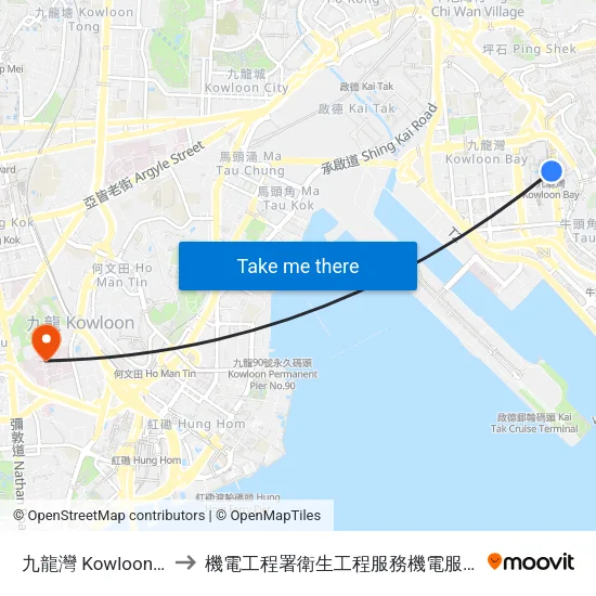 九龍灣 Kowloon Bay to 機電工程署衛生工程服務機電服務大樓 map