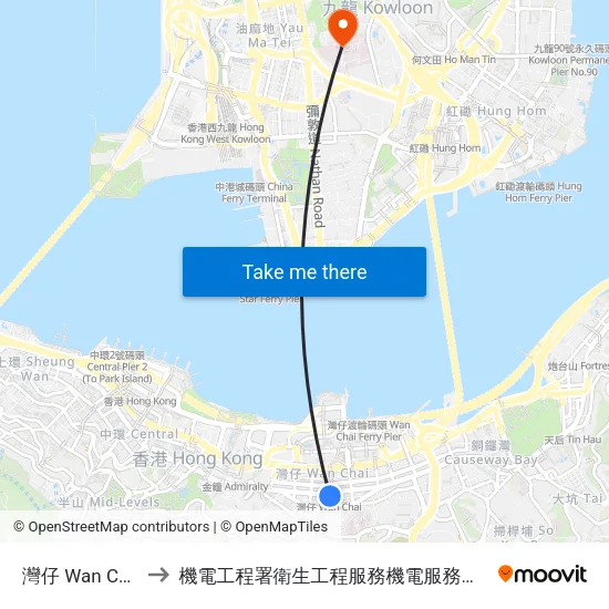 灣仔 Wan Chai to 機電工程署衛生工程服務機電服務大樓 map
