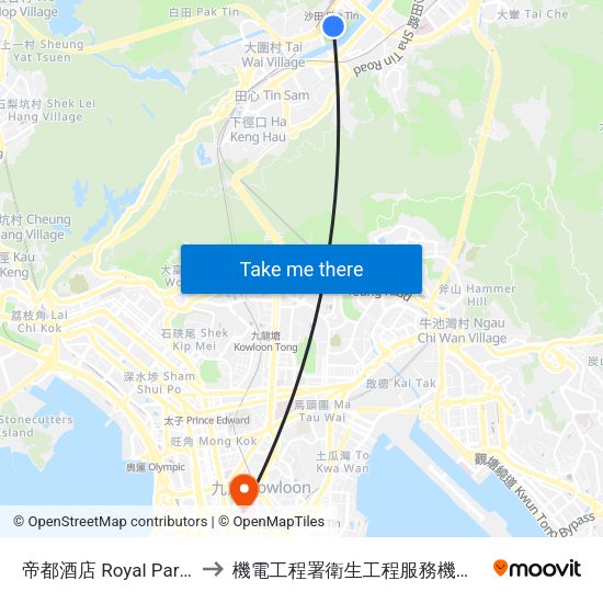 帝都酒店 Royal Park Hotel to 機電工程署衛生工程服務機電服務大樓 map