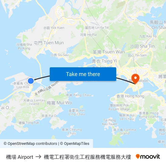 機場 Airport to 機電工程署衛生工程服務機電服務大樓 map