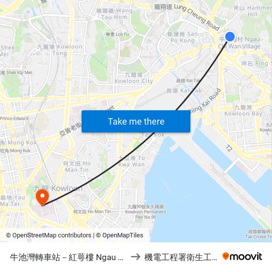 牛池灣轉車站－紅萼樓 Ngau Chi Wan Bbi - Hung Ngok House to 機電工程署衛生工程服務機電服務大樓 map
