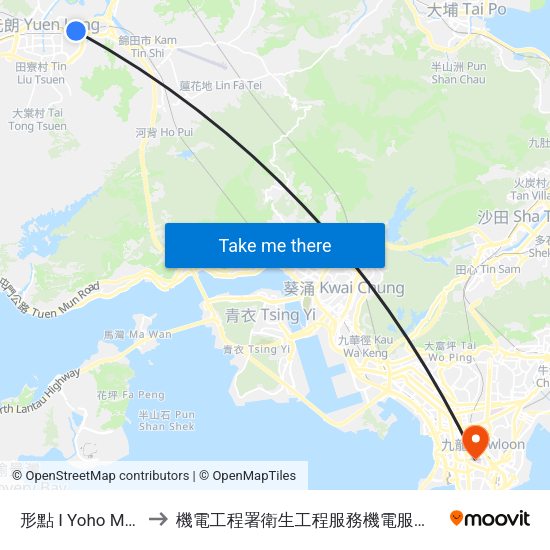 形點 I Yoho Mall I to 機電工程署衛生工程服務機電服務大樓 map